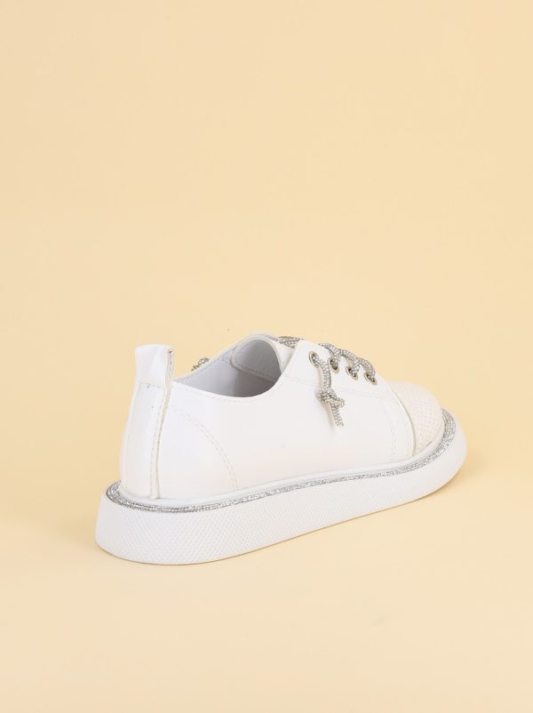 Pantofi Sport Dama Piele Ecologică Alb cu Șiret cristale Talpa Groasa - BS2736SP2305589 122