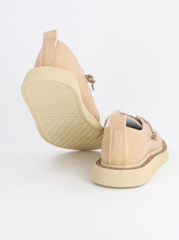 Pantofi Sport Dama Piele Ecologică Bej cu Șiret cristale Talpa Groasa - BS2736SP2305591 119