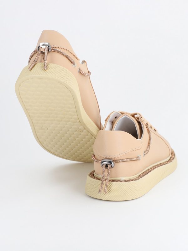 Pantofi Sport Dama Piele Ecologică Bej cu Șiret Talpa Groasa - BS2735SP2305586 123