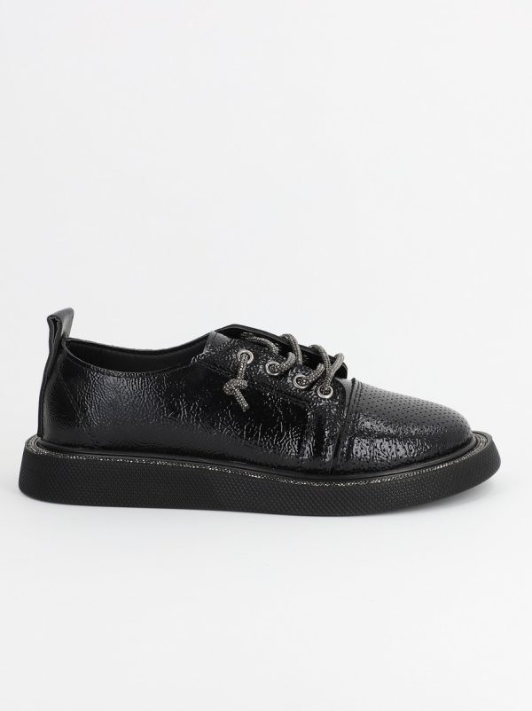 Pantofi Sport Dama Piele Ecologică Negru cu Șiret cristale Talpa Groasa - BS2736SP2305590 120