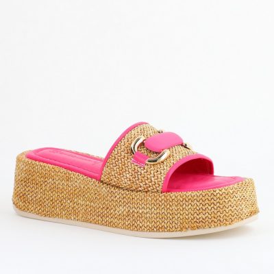 Papuci Damă cu talpa groasa din piele ecologica fuchsia BS029TR2405553