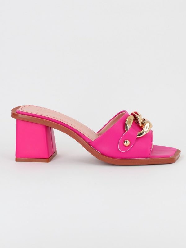 Saboti Dama cu Toc Gros Varf Drept Piele Ecologica Fuchsia (BS064TR2305563) 119
