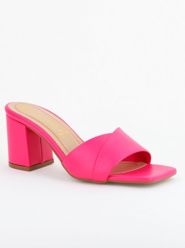 Incaltaminte Dama - Saboti Dama toc gros Piele eco Fucsia (BS2055TR2305543)