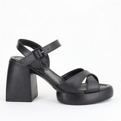 Sandale Dama cu Toc gros varf rotund Negru BS630SN2305467