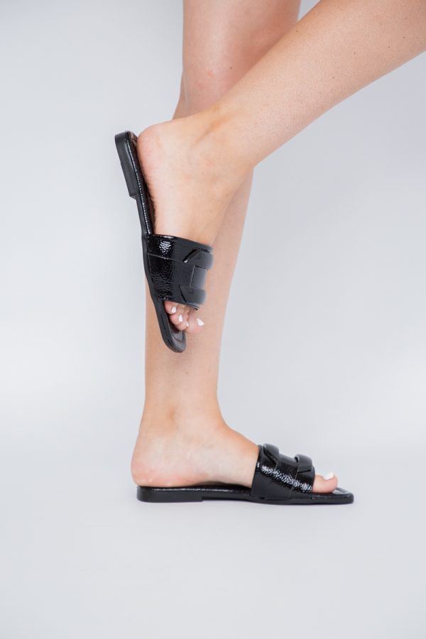 Saboti Dama Piele Ecologica cu ornamente Negru lucios BS208TR2306651 123