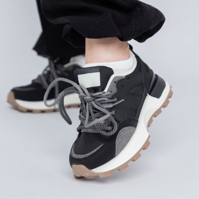 Pantofi sport dama negru cu talpa bej (BS258EV2307131)