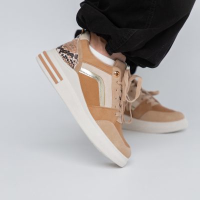 Pantofi sport dama design alb cu kaki (BS209EV2307081)
