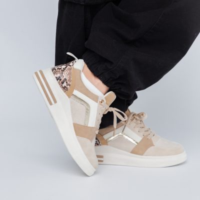 Pantofi sport dama design alb cu bej (BS209EV2307080)