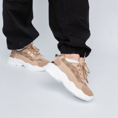 Pantofi sport dama cu elemente alb cu kaki (BS227EV2307115)