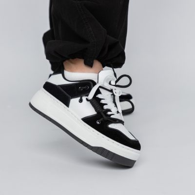 Pantofi sport dama cu talpa groasa alb cu negru (BS305A2307171)