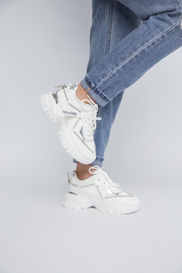 Pantofi sport dama cu banda cu pietricele alb (BS231EV2307120) 119