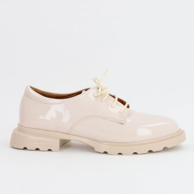 Pantofi Casual Dama crem lucios Piele Ecologica cu Varf Rotund - BS707P2307015