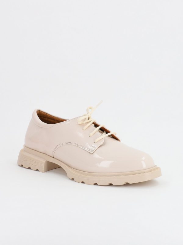 Pantofi Casual Dama crem lucios Piele Ecologica cu Varf Rotund - BS707P2307015 121