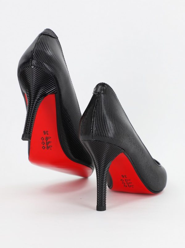 Pantofi Dama cu Toc subtire stiletto din Piele Eco cu negru cu dungi (BS795AY2307029) 119