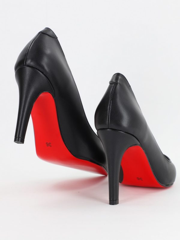 Pantofi Dama cu Toc subtire stiletto din Piele Eco cu negru mat (BS799AY2307030) 119