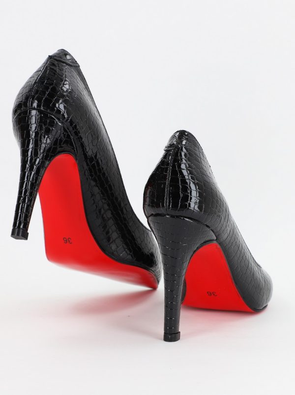 Pantofi Dama cu Toc subtire stiletto din Piele Eco cu negru texturat (BS799AY2307028) 119