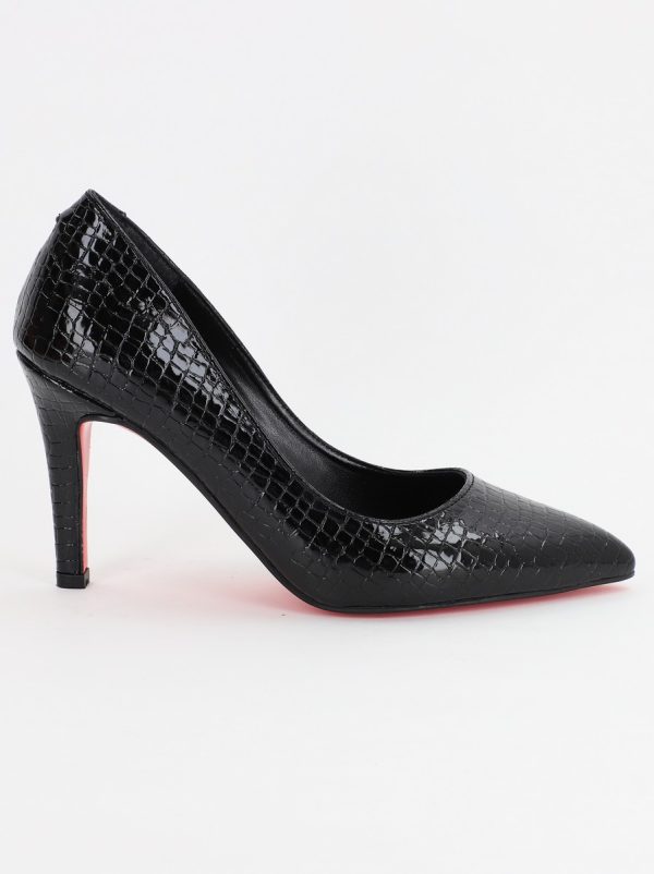 Pantofi Dama cu Toc subtire stiletto din Piele Eco cu negru texturat (BS799AY2307028) 120