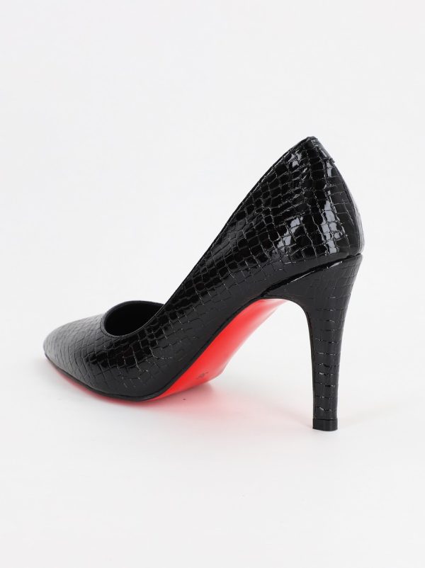 Pantofi Dama cu Toc subtire stiletto din Piele Eco cu negru texturat (BS799AY2307028) 121