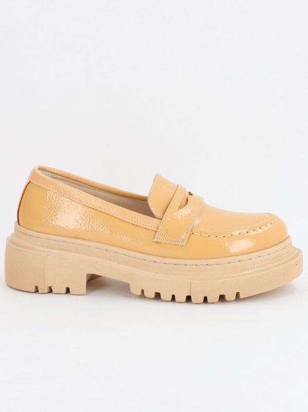 Pantofi Loafers Dama Piele Eco Bej lucios Varf Rotund - BS200AY2307007 120