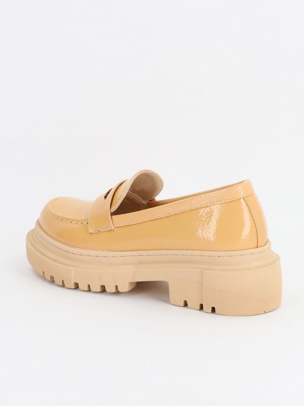Pantofi Loafers Dama Piele Eco Bej lucios Varf Rotund - BS200AY2307007 121