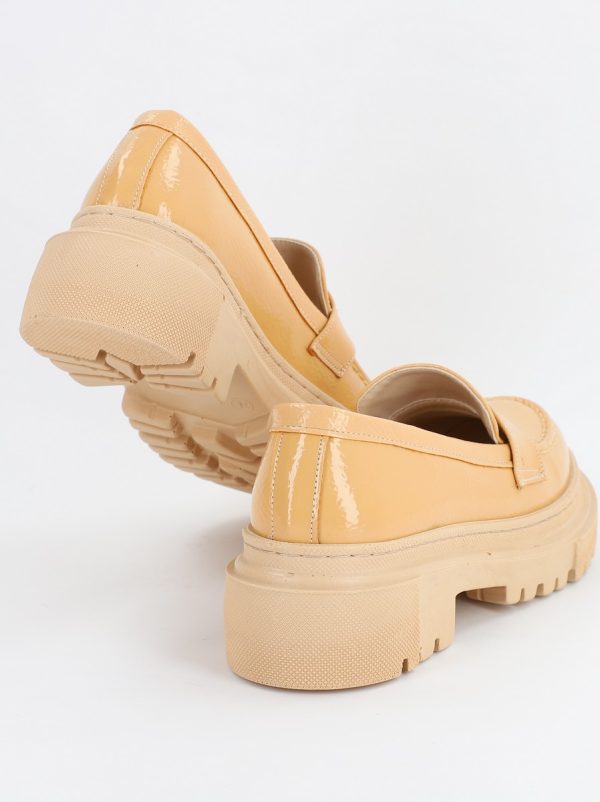 Pantofi Loafers Dama Piele Eco Bej lucios Varf Rotund - BS200AY2307007 119