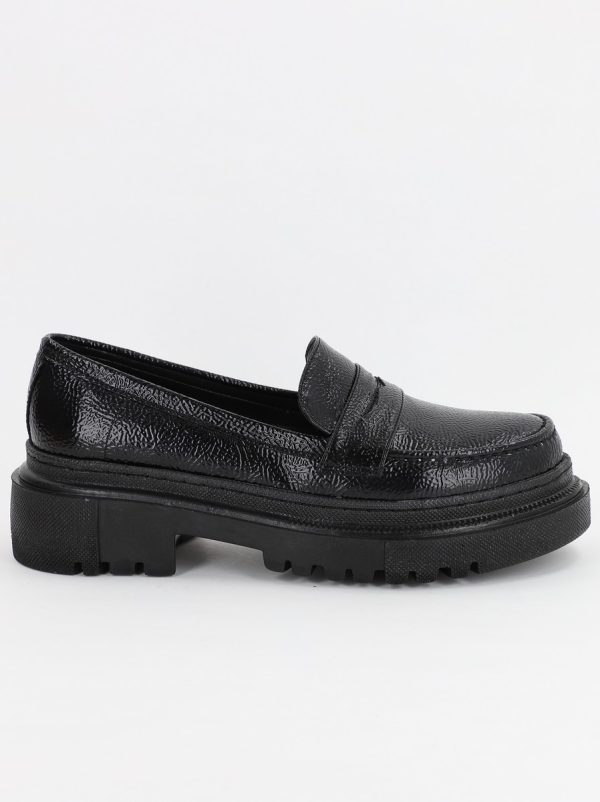 Pantofi Loafers Dama Piele Eco Negru lucios Varf Rotund - BS200AY2307009 120