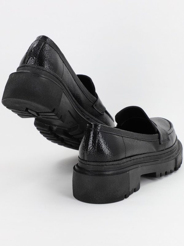 Pantofi Loafers Dama Piele Eco Negru lucios Varf Rotund - BS200AY2307009 119