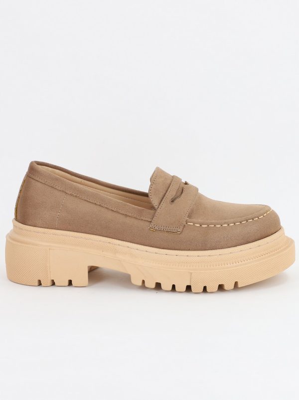 Pantofi Loafers Dama Piele Eco intoarsă Taupe Varf Rotund - BS200AY2307008 120