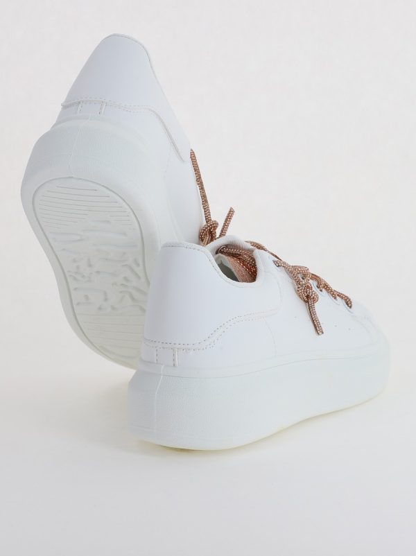 Pantofi sport dama albi cu talpa groasa cu sireturi cu pietricele culoare sampanie (BS226EV2307112) 119