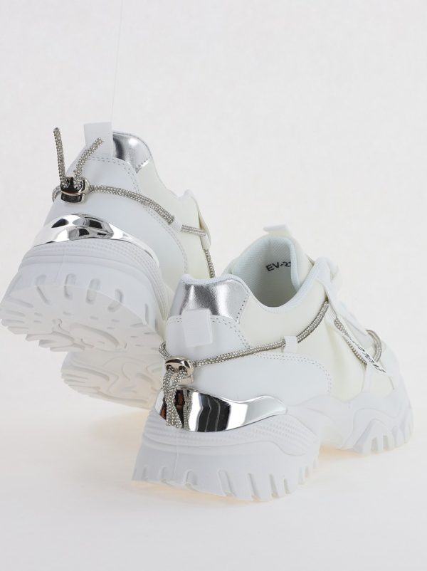 Pantofi sport dama cu banda cu pietricele alb (BS231EV2307120) 120