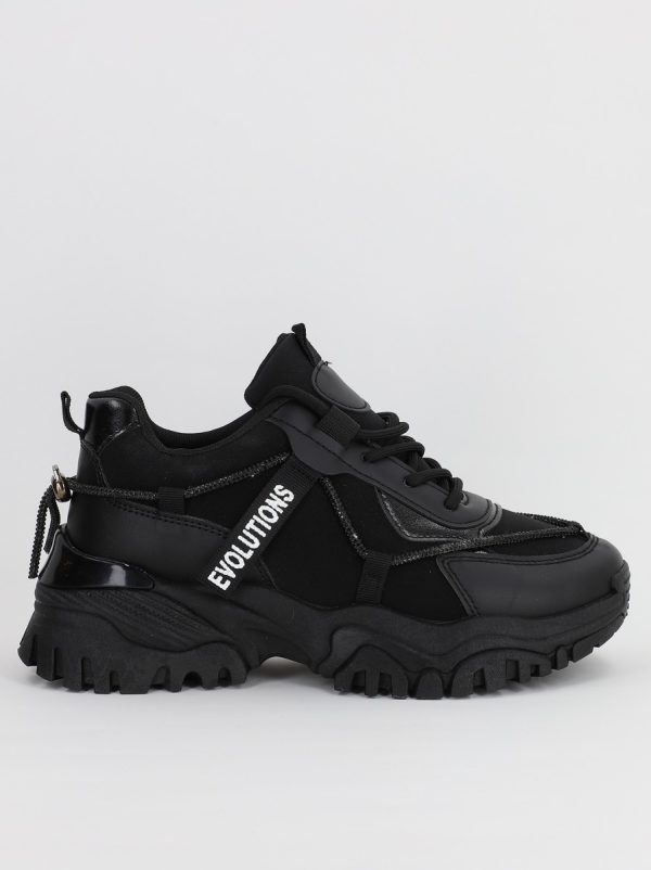 Pantofi sport dama cu banda cu pietricele negru (BS231EV2307122) 122