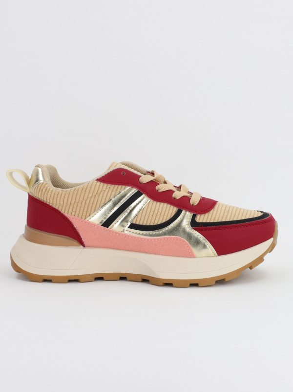 Pantofi sport dama cu elemente design visiniu cu auriu(BS301A2307180) 122