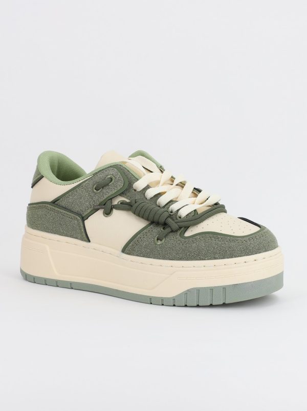 Pantofi Sport Dama - Pantofi sport dama talpa groasa bej cu verde (BS303A2307175)