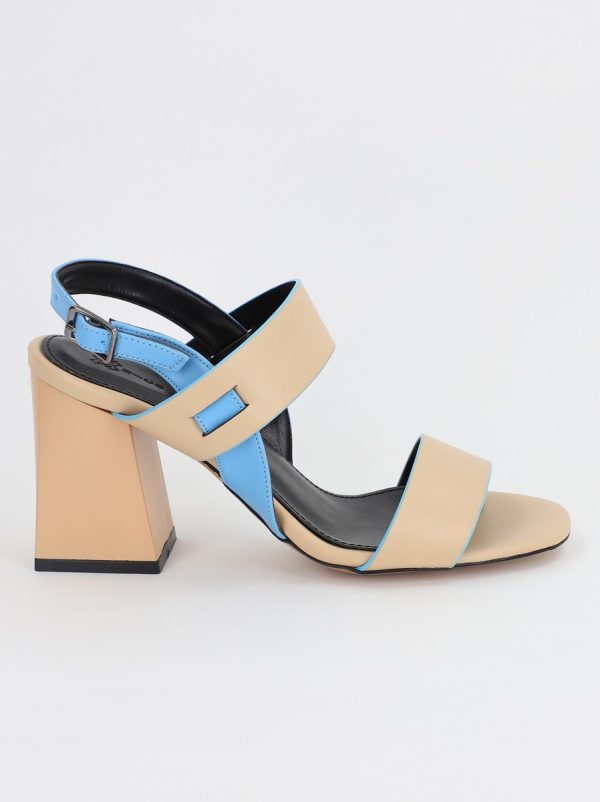 Sandale Dama cu Toc varf rotund Piele Eco Albastru/bej BS815SN2306631 121