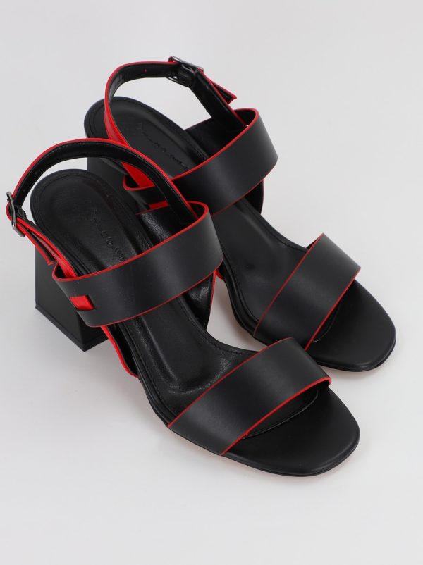 Sandale Dama cu Toc varf rotund Piele Eco Rosu/negru BS815SN2306633 119