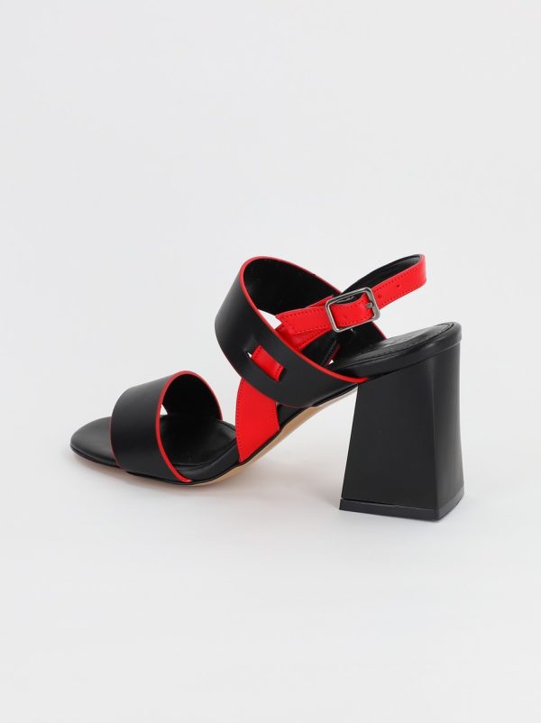 Sandale Dama cu Toc varf rotund Piele Eco Rosu/negru BS815SN2306633 121