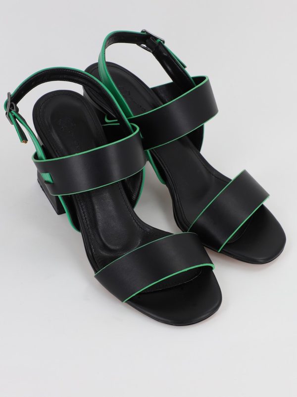 Sandale Dama cu Toc varf rotund Piele Eco Verde/negru BS815SN2306632 119