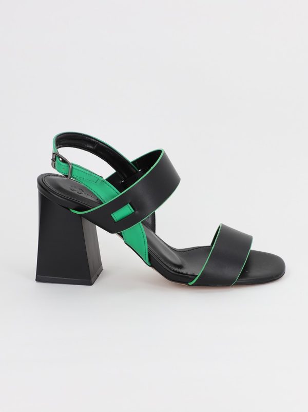 Sandale Dama cu Toc varf rotund Piele Eco Verde/negru BS815SN2306632 121