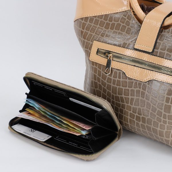 Set Geanta cu Portofel Shopper cu doua compartimente Bej(BS626SH2306722) 122