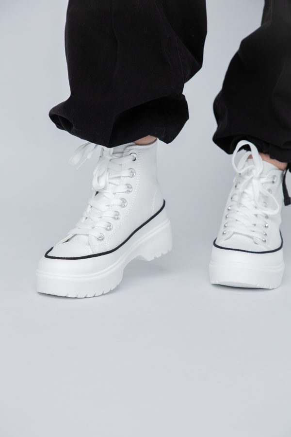 Pantofi Sport Dama Tip Teniși înalt cu șiret Alb BS115BO2307068 123