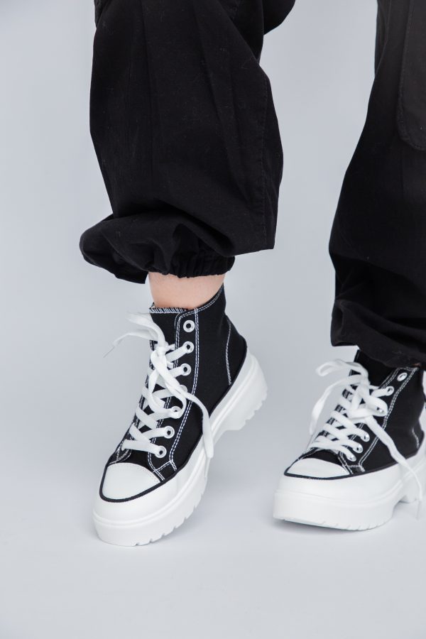 Pantofi Sport Dama Tip Teniși înalt cu șiret Negru BS115BO2307066 121