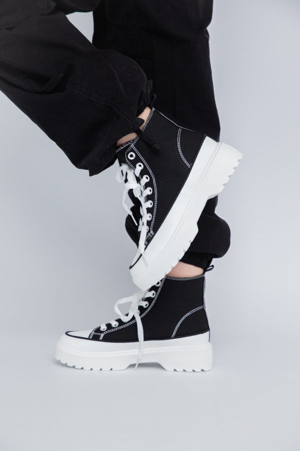 Pantofi Sport Dama Tip Teniși înalt cu șiret Negru BS115BO2307066 123