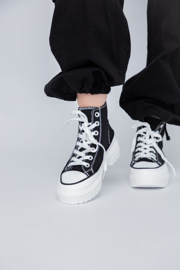 Pantofi Sport Dama Tip Teniși înalt cu șiret Negru BS115BO2307066 119