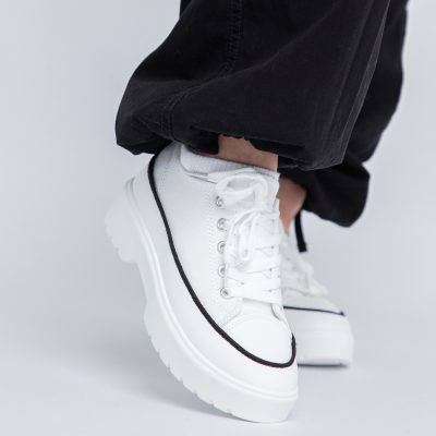 Pantofi Sport Dama tip teniși cu șiret alb BS116BO2307056