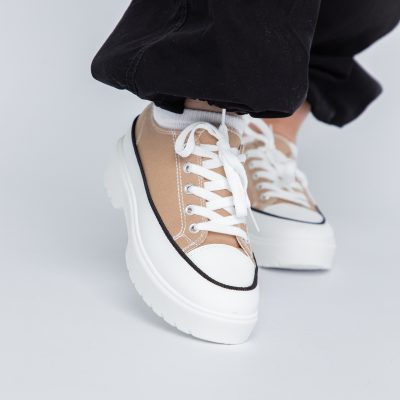 Pantofi Sport Dama tip teniși cu șiret kaki BS116BO2307055