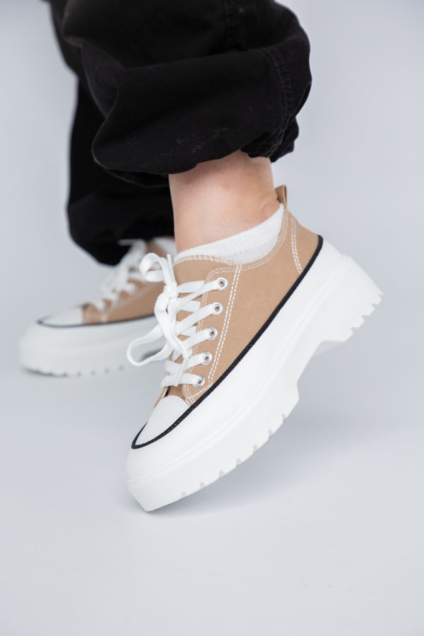 Pantofi Sport Dama tip teniși cu șiret kaki BS116BO2307055 123