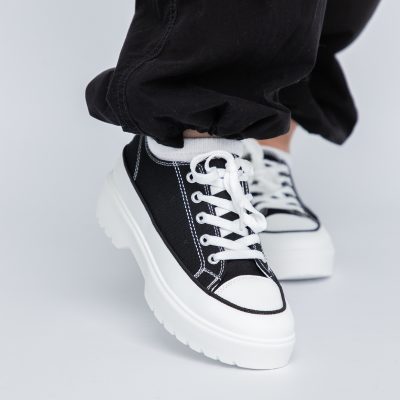 Pantofi Sport Dama tip teniși cu șiret negru BS116BO2307054