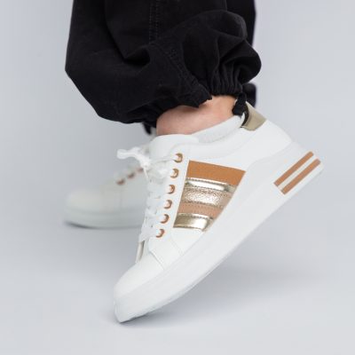 Pantofi Sport Dama cu șiret piele eco alb BS248EV2307130