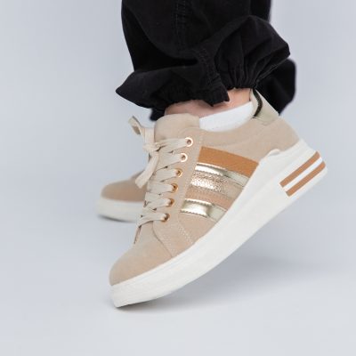 Pantofi Sport Dama cu șiret piele eco bej BS248EV2307129