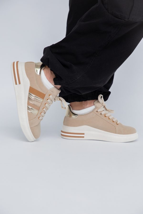 Pantofi Sport Dama cu șiret piele eco bej BS248EV2307129 123